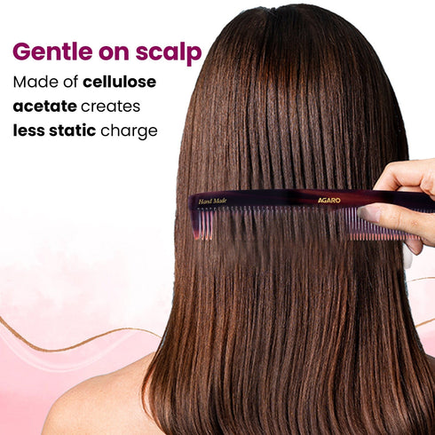 AGARO Hand Made Cellulose Acetate Comb HMC75, All Fine Tooth Dressing Comb, Smooth Rounded Teeth, Hair Styling, Hair Brushing, Hair Dressing, Brown